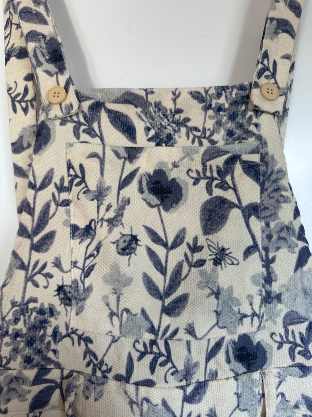 Cider Cream and Navy Floral Overall Skort. 3 Strap Lengths. Summer Print. Whimsy - Picture 2 of 8